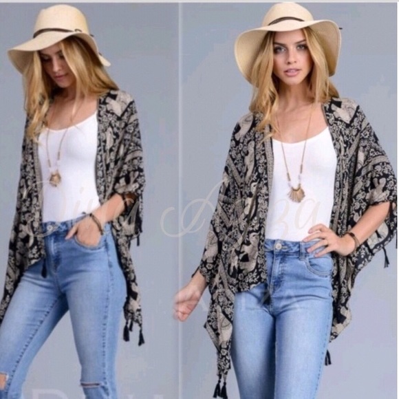 Last 1 New Boho Tassel Elephant Kimono Cardi - Picture 3 of 8